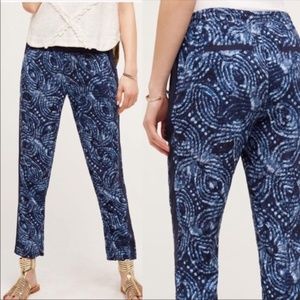 Anthropologie Blue Print Relaxed Pants, Sz